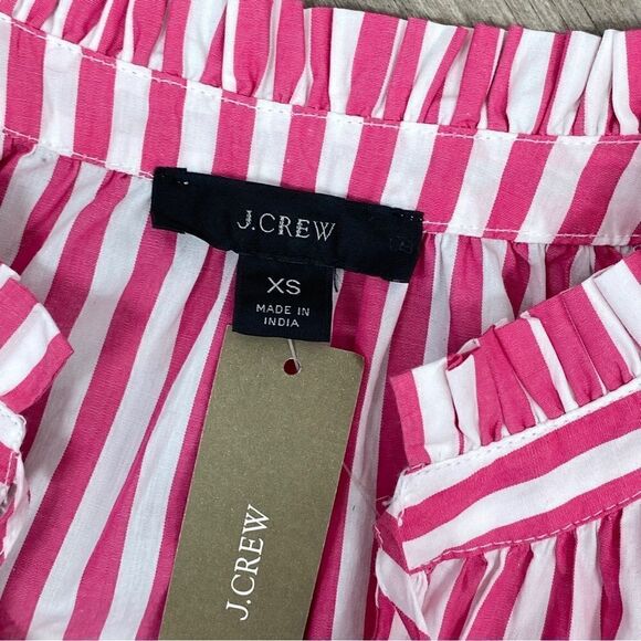 J. Crew Striped Smocked Cuff Popover Shirt Pink White XS - Picture 10 of 15